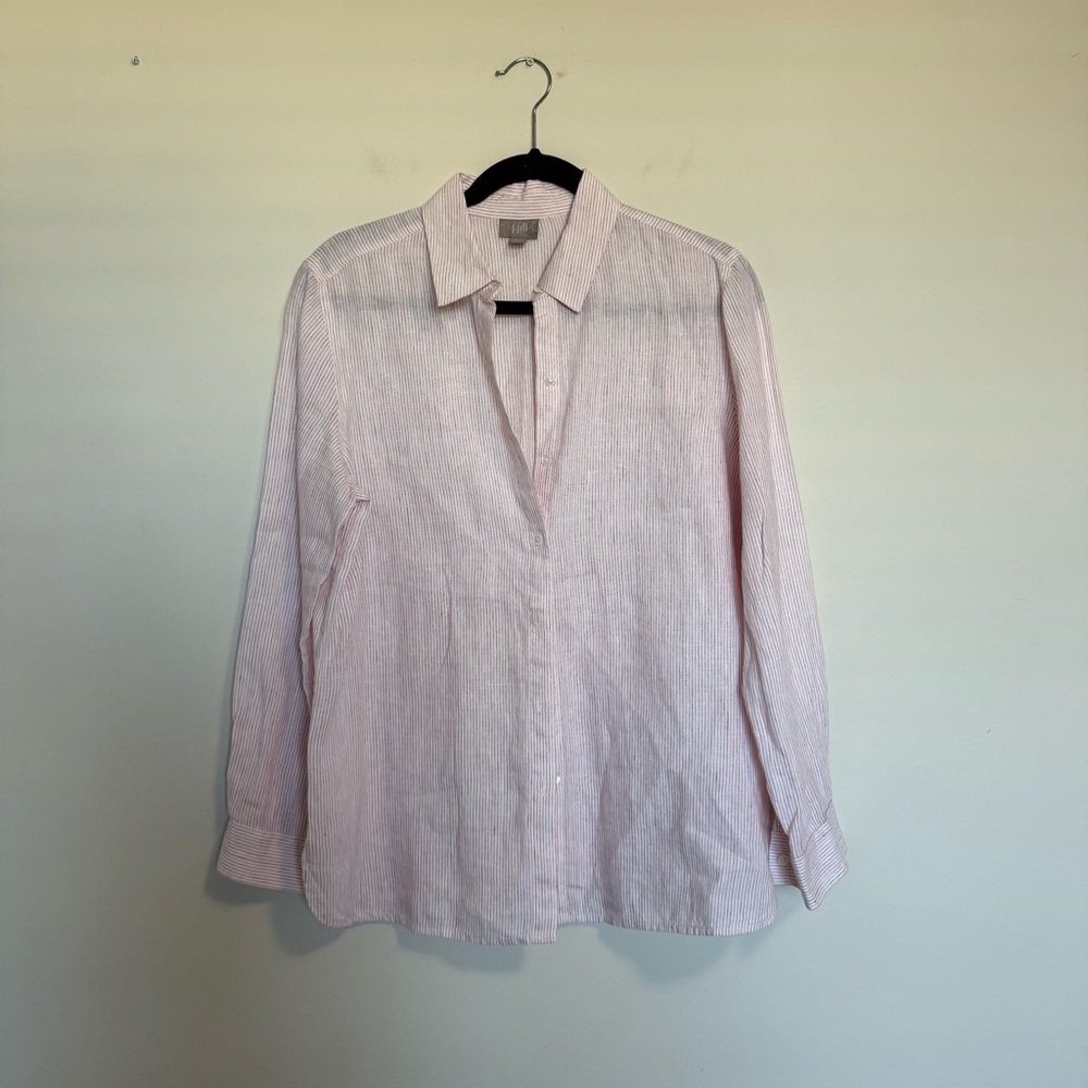J. Jill Red White Striped Linen Button Down Shirt Top Small